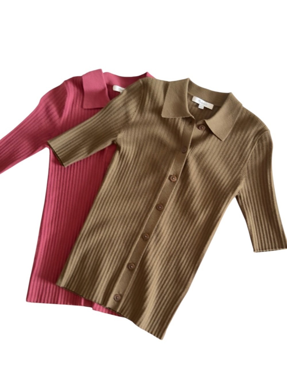 Madewell Ribbed Knit Polo Button Front Top Olive Green Burgundy size XS